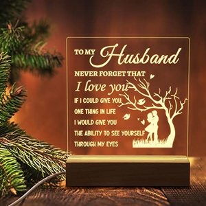 lot 78297 image: PRSTENLY Anniversary Wedding Gifts for Him Husband Night Light, to My Husband Gifts Personalized Engraved Night Lamp with Wooden Base, Birthday Gifts for Husband from Wife