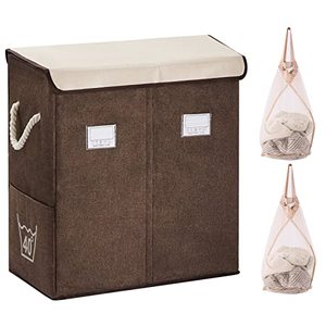 lot 78300 image: Fionas magic Double Laundry Hamper with Lid and 2 Removable Liner Bags, 125L Large Laundry Basket, Clothes Hamper 2 Section, Brown