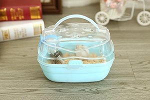 lot 78302 image: Portable Carrier Hamster Carry Case Cage with Water Bottle Travel&Outdoor for Hamster Small Animals (Blue)