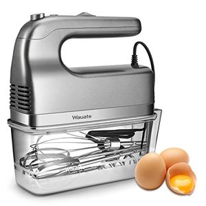 lot 78305 image: 5-Speed Electric Hand Mixer 350W Turbo Electric Handheld Mixers with 5 Stainless Steel Attachments(2 Beaters, 2 Dough Hooks and 1 Whisk), Storage Case, Silver