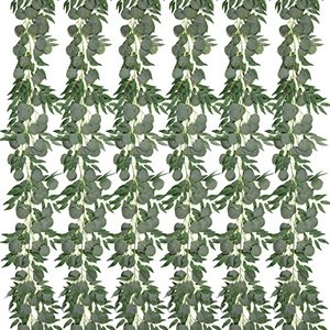 lot 78312 image: TOPHOUSE 6 Pack Eucalyptus Garland with Willow Leaves, 6.5 Feet Fake Greenery Artificial Vines Swag for Wedding Table Runner Wall Doorways Indoor Outdoor Farmhouse Decor