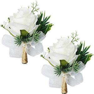 lot 78323 image: WEIERYUE White Rose Wrist Flowers and Mens Corsage Wedding Flowers Ceremony,2Pcs Boutonniere Buttonholes and Wrist Corsage Wristband Roses Wrist Corsage (2pcs White Corsages)