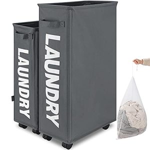 lot 78332 image: TOTANKI X-Large Slim Rolling Laundry Basket on Wheels (4 Colors), Foldable Laundry Hamper with Handle, Collapsible Laundry Sorter and Organizer, Tall Storage Basket Bin (Grey, Pro 27)