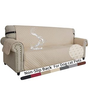 lot 78339 image: XINEAGE Quilted Sofa Cover Waterproof Couch Covers for 3 Cushion Couch, Super Soft Washable Slipcover with Pockets & Non-Slip Elastic Straps, Dog Pets Proof Thick Furniture Protector (Sofa, Beige)