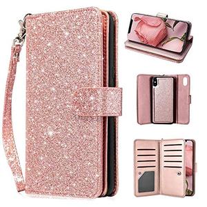 lot 78346 image: Newseego Compatible iPhone Xs Max Leather Case 6.5inch,Glitter Faux PU Leather Magnetic Closure Multi-CreditCard Slot Cash Holder Protective Case Detachable 2 in 1 Wallet with Wrist Strap-Rose Gold