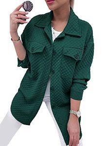 lot 78347 image: PRETTYGARDEN Womens 2023 Winter Quilted Jackets Lapel Coat Outerwear Casual Long Sleeve Button Down Blouse Shirts Tops (Dark Green,Large)