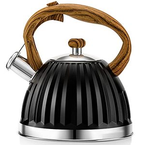 lot 78356 image: Tea Kettle - HIHUOS 2.8QT Whistling Kettle Stovetop - Stainless Steel Teapot for Stove Top with Heat Proof Ergonomic Handle, Elegance Vintage Tea Pots, 1 Free Silicone Mat Included (Black)
