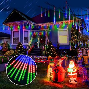 lot 78358 image: Christmas LED Lights Outdoor,Meteor Shower Lights Outdoor 42cm 24 Tube 816 LEDs Meteor Lights Falling Rain Lights, Raindrop Snowfall Lights for Tree Yard Party Patio Christmas Decor Lights(Multicolor)