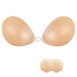lot 78361 image: VICETONE Adhesive Bra Strapless Sticky Invisible Push up Reusable Silicone Bra The Best Off Backless Viscous Bra for Women (E) Nude��