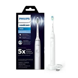 lot 78369 image: Philips Sonicare 4100 Power Toothbrush, Rechargeable Electric Toothbrush with Pressure Sensor, White HX368123