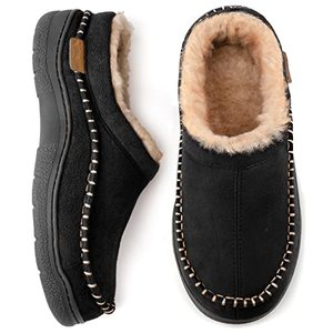 lot 78372 image: Zigzagger Mens Slip On Moccasin Slippers, IndoorOutdoor Warm Fuzzy Comfy House Shoes, Fluffy Wide Loafer Slippers,Black,11-12 D(M) US