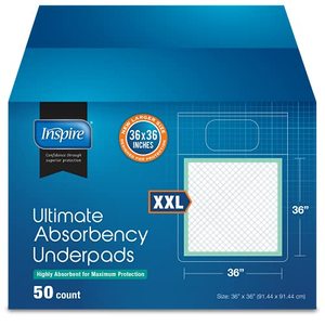 lot 78375 image: Inspire Ultra 125 Gram Extra Large Super Absorbent Bed Pads for Incontinence Disposable 36 x 36 in.  MAX Absorbent with Polymer Incontinence Bed Pads Liner Chucks Pads Disposable Puppy Pad Large