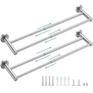 lot 78383 image: Chihod 2PCS Double Adjustable Bathroom Accessories 17 to 29 Inch Brushed Nickel Towel Bar Set - Premium Towel Bar - Bath Accessories Set Wall Mount