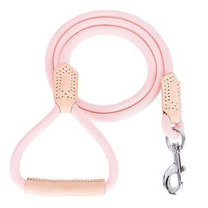 lot 78384 image: Mile High Life  Premium Leather Dog Leash  Strong Rope Leash  Leather Handle  Zinc Alloy Strong Clasp  Small Medium Large Dogs  456 Feet(Pink, 60 Inch (Pack of 1))