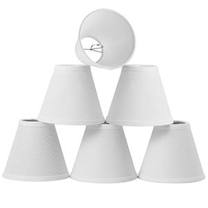 lot 78400 image: Small Lamp Shade, Barrel Fabric Lampshade Set of 6 for Table Chandelier Wall Lamp Clip On Candelabra Bulb, 3x 5x 6 Inch, Natural Linen Hand Crafted, 6 PCS Pack, White