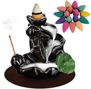 lot 78401 image: DK177 Waterfall Incense Holder Backflow Cone Ceramic Burner Handcrafted Porcelain Censer Incense Stick Stand with 20 Free Cones