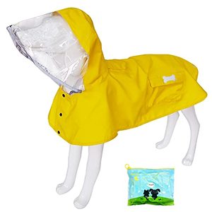 lot 78403 image: Waterproof Dog Raincoat, Adjustable Reflective Lightweight Pet Rain Clothes with Poncho Hood (Medium, Yellow)
