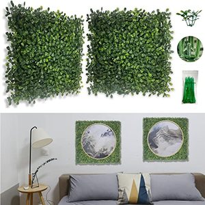 lot 78419 image: Bybeton Artificial Grass Backdrop Wall,10x 10(6pc) UV-Anti Boxwood Faux Leaves Wall Panels for Interior Wall, Backdrop Wall,Garden Wall,Fence Privacy and Indoor Outdoor Wall Plants Decor