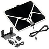 lot 5363 image: ViewTV Flat HD Digital Indoor Amplified TV Antenna - 65 Miles Range - Detachable Amplifier Signal Booster - Antenna Stand - 12ft Coax Cable - Black