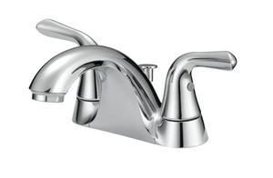 lot 19389 image: Project Source Dover Chrome 2-handle 4-in centerset WaterSense Mid-arc Bathroom Sink Faucet with Drain with Deck Plate