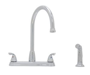 lot 19415 image: Project Source Everfield Chrome 2-handle High-arc Kitchen Faucet (Deck Plate Included)