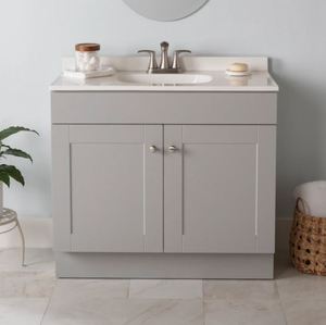 lot 19419 image: Project Source 36-in Gray Single Sink Bathroom Vanity with White Cultured Marble Top