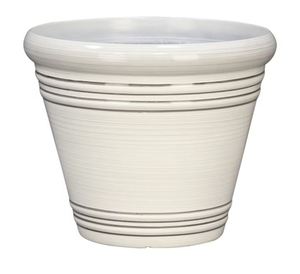 lot 19458 image: Style Selections 13.45-in x 11.65-in White Resin Planter with Drainage Holes