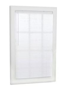 lot 19398 image: Project Source Light Filtering 1-in Slat Width 58-in x 64-in Cordless White Vinyl Light Filtering Mini Blinds