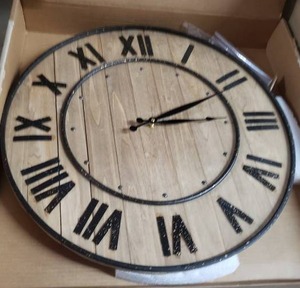 lot 2039 image: 23 Wood And Distressed Metal Wall Clock