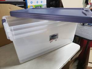 lot 2027 image: Sterlite 106QT Locking Storage Totes, Set Of 3