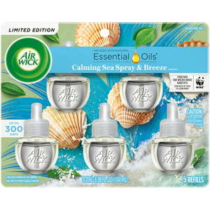 lot 1909 image: Air Wick Plug in Scented Oil Refill 5ct Calming Sea Spray & Breeze Air Freshener Essential Oils