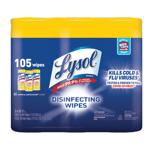 lot 1919 image: Lysol Disinfectant Wipes Multi-Surface Antibacterial Cleaning Wipes For Disinfecting and Cleaning Lemon and Lime Blossom 105 Count (Pack of 3)
