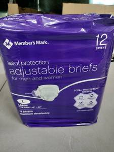 lot 1941 image: Members Mark Total Protection Adjustable Briefs For Men And Women 12pk Large