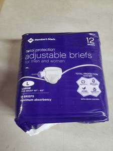 lot 2007 image: Members Mark Adjustable Adult Briefs, Size large 45-62, 12 Pack
