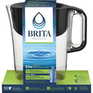 lot 2990 image: Brita Large 10 Cup Water Filter Pitcher with 1 Brita Elite Filter Made Without BPA Huron Black