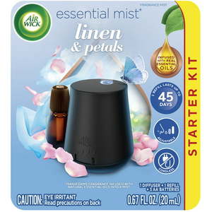 lot 3410 image: Air Wick Essential Mist Starter Kit (Gadget  1 Refill) Linen & Petals Air Freshener Essential Oils
