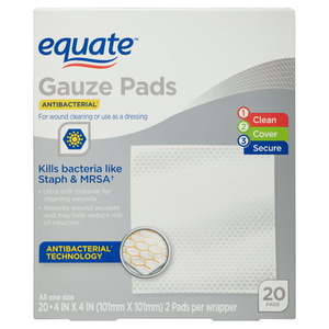 lot 3432 image: Equate Antibacterial Gauze Pads 20 Count