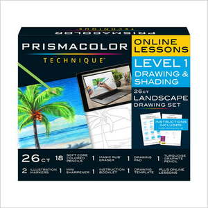 lot 3440 image: Prismacolor Technique Art Supplies & Digital Art Lessons Landscape Drawing Set Level 1 26 Count Unisex For Students & Teens
