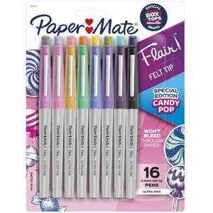 lot 3457 image: Paper Mate Flair Felt Tip Pens Ultra Fine Point 0.4 mm Candy Pop Colors 16 Count