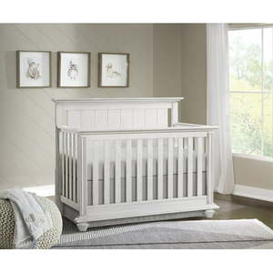 lot 5520 image: Oxford Baby Langston 4-in-1 Convertible Crib Weathered White GREENGUARD Gold Certified Wooden Crib