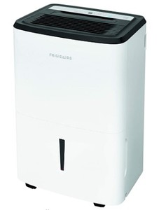 lot 1970 image: Frigidaire FFAP5033W1 Dehumidifier, High Humidity 50 Pint Capacity with Built-In Pump and a Easy-to-Clean Washable Filter, in White (missing a wheel) Retail&nbsp$313.65