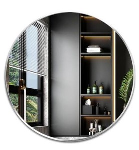 lot 5527 image: TA 32 in. x 32 in. Silver Modern Style Metal Frame Round Mirror