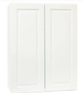 lot 6867 image: Hampton Bay Hampton Satin White Raised Panel Stock Assembled Wall Kitchen Cabinet (27 in. x 36 in. x 12 in.)