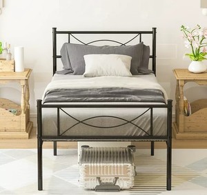 lot 1932 image: Teraves Single Metal Platform Bed Frame With Headboard For Kids, Teens Twin Size With Storage Space, Black