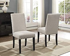 lot 1006 image: Roundhill Furniture Biony Tan Fabric Dining Chairs with Nailhead Trim, Set of 2, Brown, Tan (B0725JXS9V)