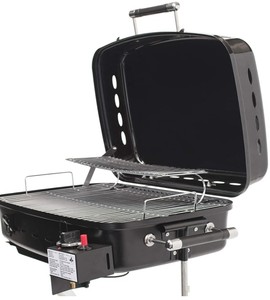 lot 5561 image: Flame King - YSNHT500 RV Or Trailer Mounted BBQ - Motorhome Gas Grill - 214 Sq Inch Cooking Surface - Adjustable Flame Controller, Black