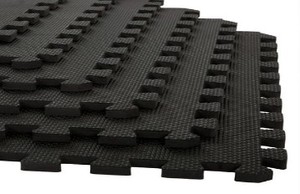 lot 2056 image: Stalwart Interlocking EVA Foam Mat Floor Tiles 24 Sq Ft 6 Pieces Black