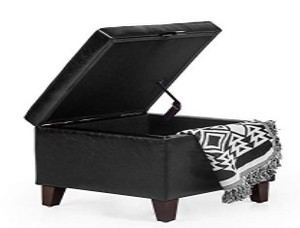 lot 2061 image: Homebeez Tufted Faux Leather Storage Ottoman Square Footrest Stool Bench, Cube Padded Seat (Black)