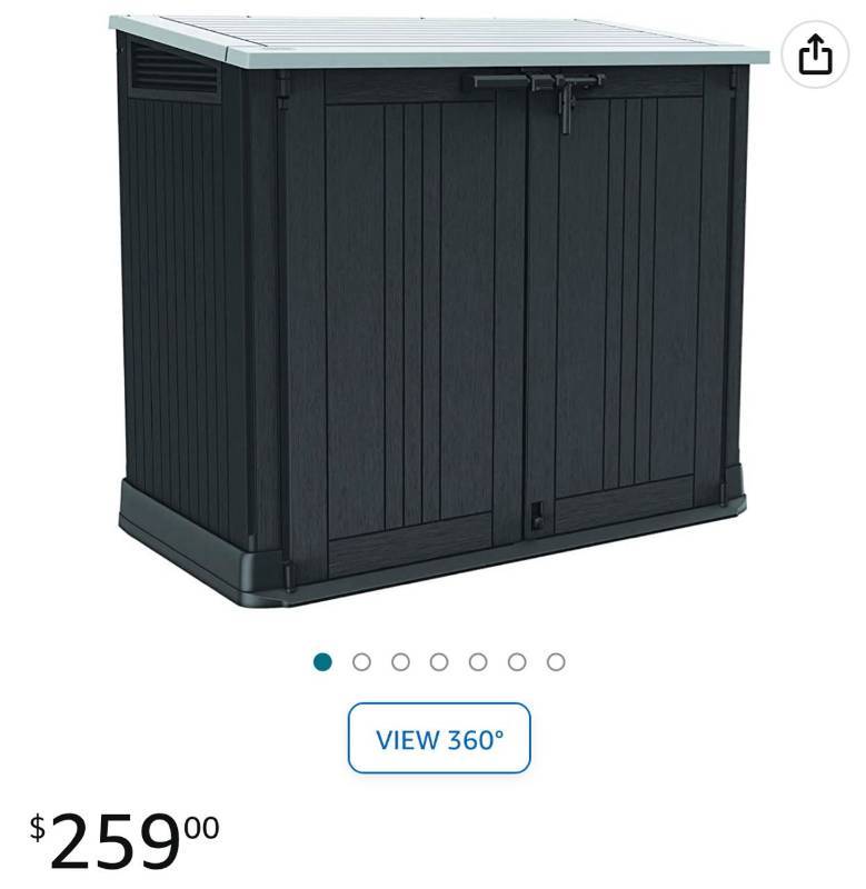 Keter Store-It-Out Prime 4.3 x 2.3 Resin Outdoor Storage Shed with Easy Lift Hinges, Perfect for Trash Cans, Yard Tools, and Pool Toys, Black | TOP Auction: Convertible cribs, mini fridges,