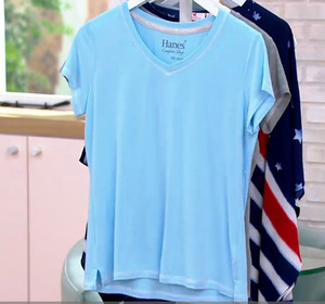 lot 2522 image: Hanes Set of 2 X-Temp V-Neck Tee with Contrast Stitching Heather GreyBlues X-Large